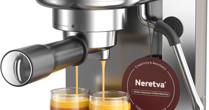 Neretva Espresso Machine 20 Bar, Super Compact Espresso Maker Stainless Steel Professional Coffee Machine